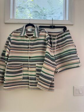 Kith Striped Knit Jacket and Shorts in Cream, Green, Black